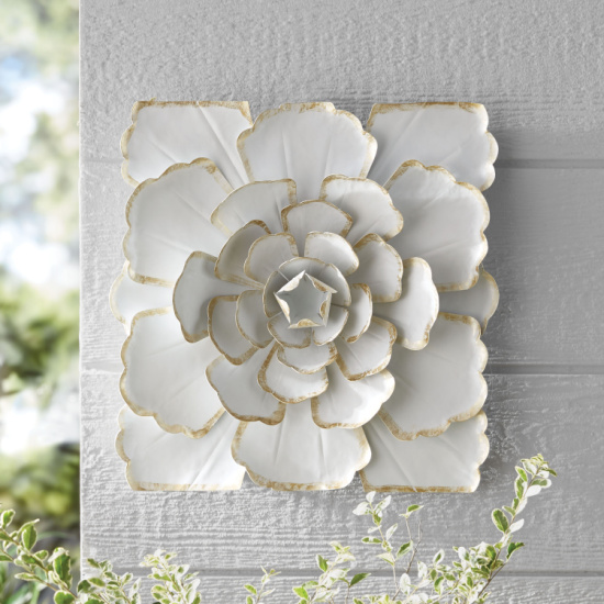 Better Homes and Gardens Outdoor 15in Metal White Flower Wall Art