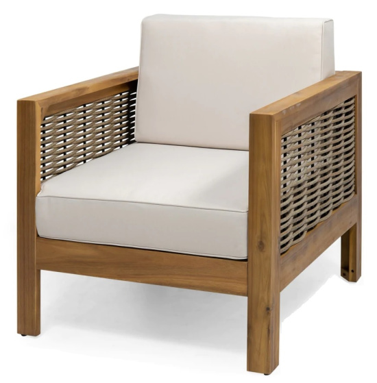 Linwood Outdoor Acacia Wood Club Chair with Wicker Accents (Set of 2) by Christopher Knight Home
