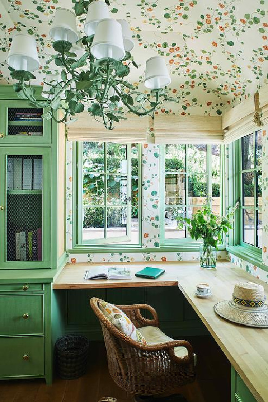 green-home-office-with-green-cabinetry