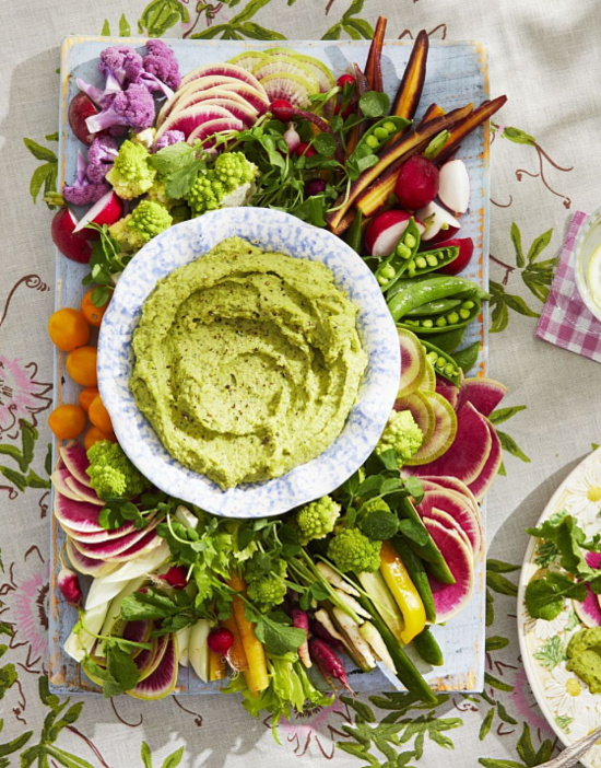 Spring Crudités Board with White Bean-and-Pea Dip