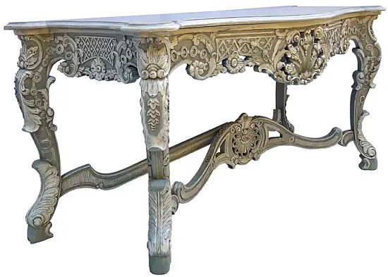 French Louis XIV Style Carved and Custom Painted Console Table