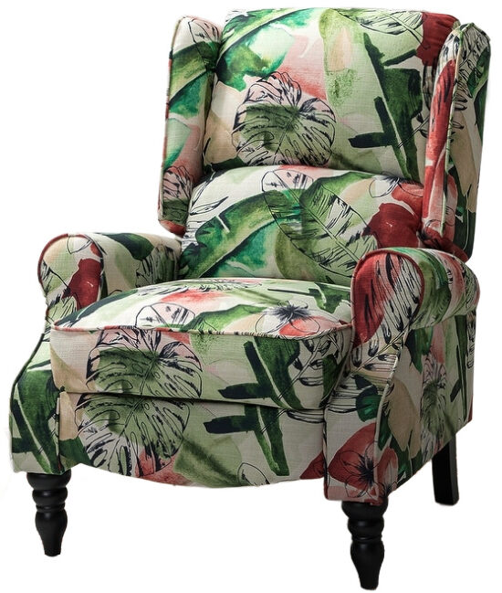 Upholstered-Classic-leaf-coastal-Wingback-Recliner-with-Spindle-Legs