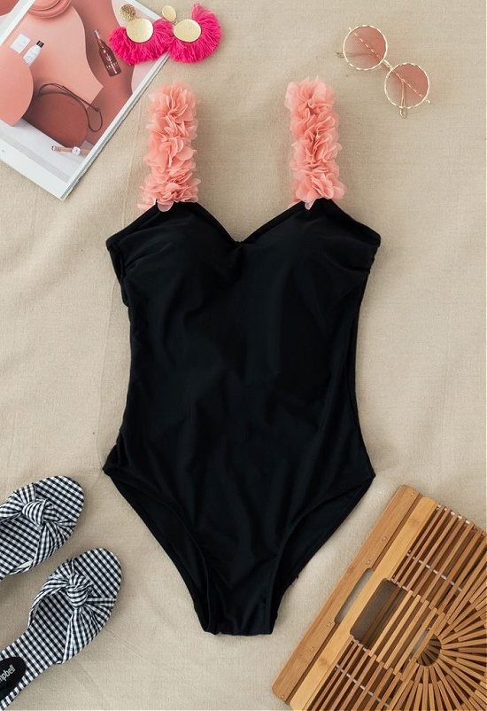 black-pink-strappy-swimsuit
