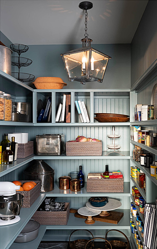 Blue pantry shelves 