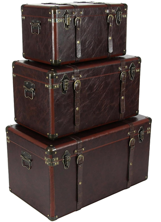 Brown Leather Traditional Trunk (Set of 3)