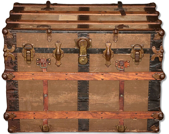 Free Ship No 116 Flat Top Steamer Trunk with Double Trays Antique Circa 1900