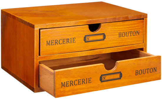 Wooden Storage Box with 2 Drawers for Desk Organizers