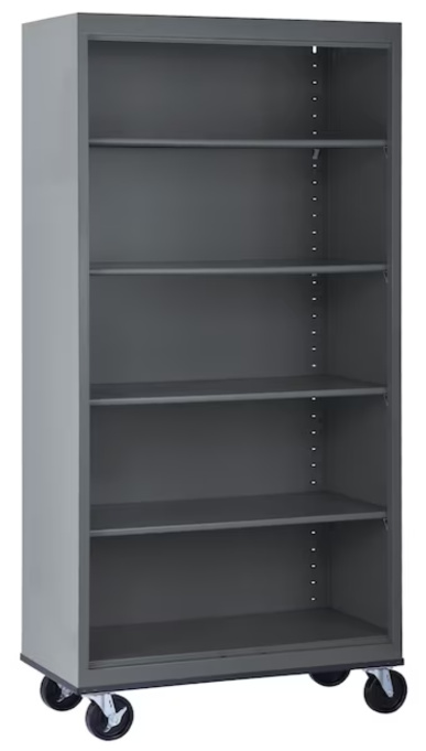 Charcoal Metal 5 Shelves Standard Bookcase With Casters