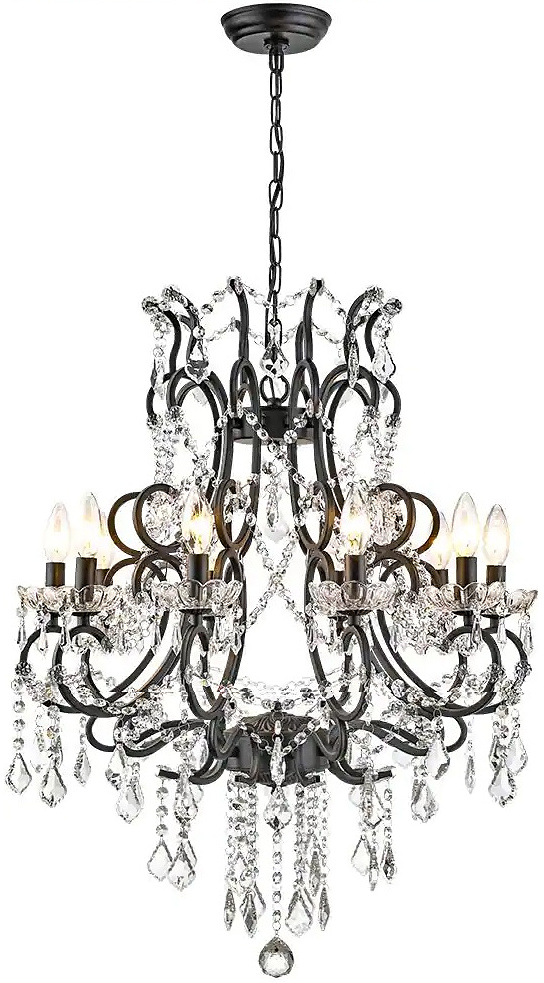 Atlanta 10-Light Black Candle Style Classic/Traditional Chandelier with Crysta Accents