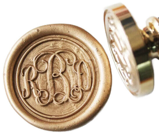 Personalized wax seal stamp with 3 triple initials monogram