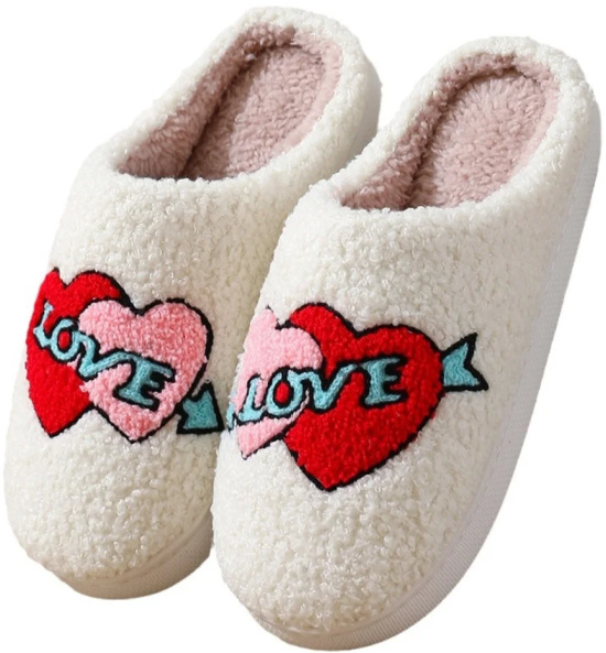 Comfy Warm Slip-On Rose Heart Love Slippers 