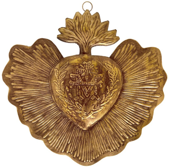 Marion Cross, Milagro Heart, Large Gold Catholic Heart, Wall Hanging