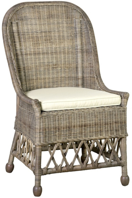 Natural Rattan Cushioned Dining Accent Chair 