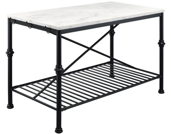 Avya Contemporary White and Gold 58-inch Wide Marble Top Kitchen Island by Furniture of America - Black/White