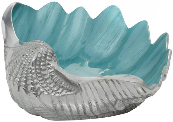 Coastal Seashell Inspired Metal Serving Bowl with White Aquamarine Finish