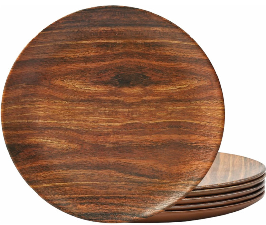 Melamine-outdoor-dinner-plates-rosewood-grain