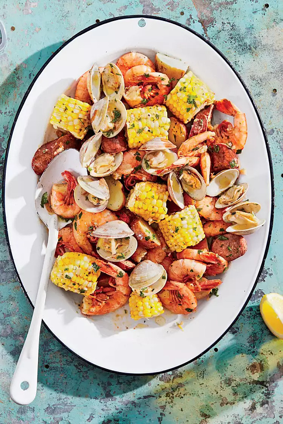 grilled clambake foil packets with herb butter