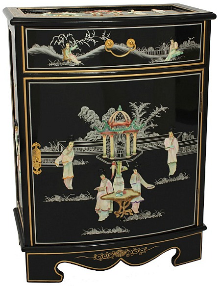 Handmade Black Lacquer Mother of Pearl Cabinet
