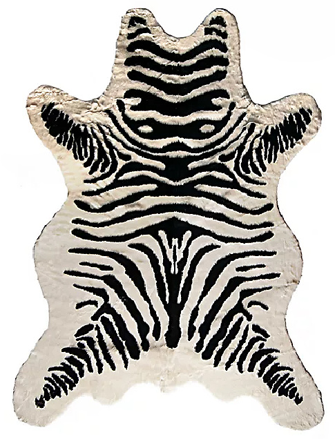 Luxe Faux Fur Hide 5-Foot 3-Inch x 7-Foot 6-Inch RugThrow in Zebra Black White