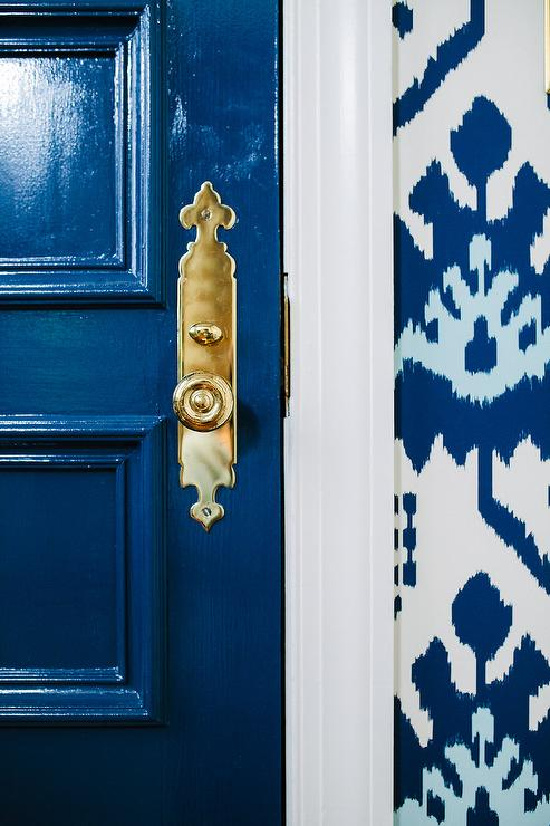 glossy-blue-front-door-brass-handle