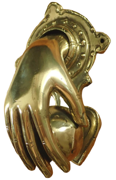 Bronze door handle fist & ball door knocker