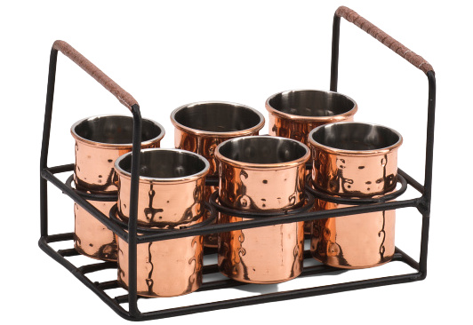 6pk Copper Shot Cup Caddy Set