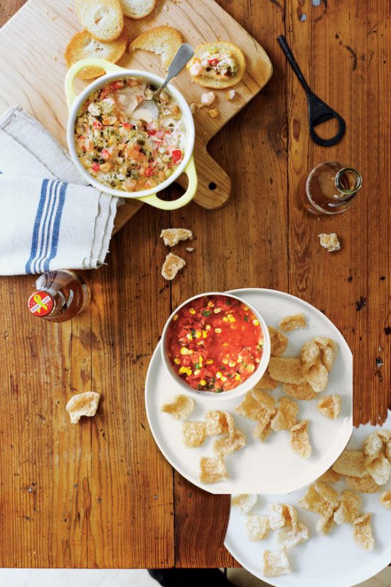 Warm Gumbo Dip and Grilled Salsa PHOTOGRAPHED BY IAIN BAGWELL; PROP STYLING: CAROLINE M. CUNNINGHAM; FOOD STYLING: ANGIE MOSIER