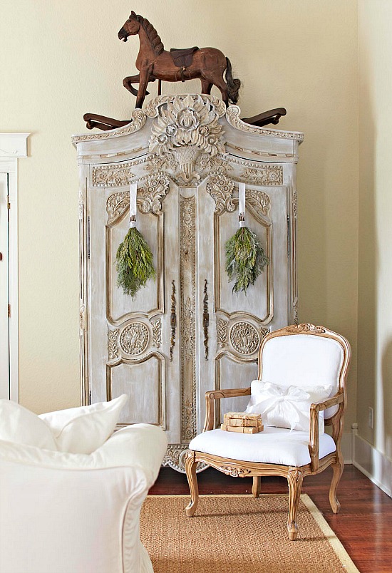 snowy white Christmas French armoire1