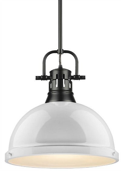 Duncan 1-Light Black Pendant and Rod with White Shade