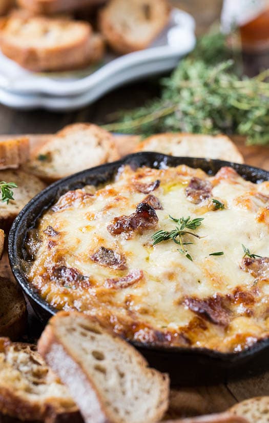 Hot Caramelized Onion Dip with Bacon and Gruyere