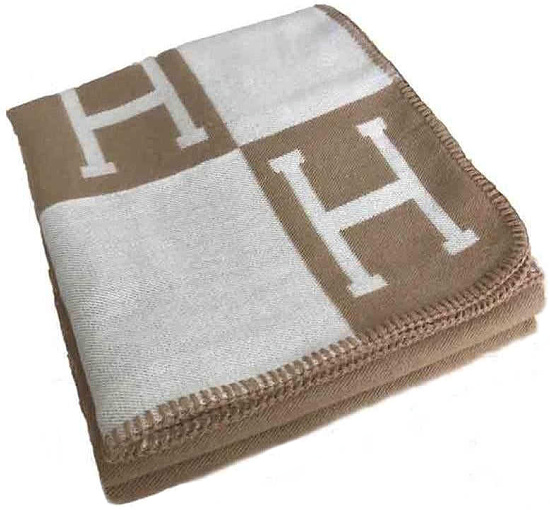Avalon Solid Monogram Wool and Cashmere Throw Decor H Blanket