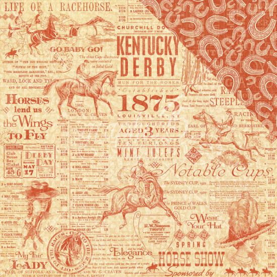 OFF TO HORSE RACES TRIPLE CROWN 2PCS SCRAPBOOK PAPER DOUBLE SIDED