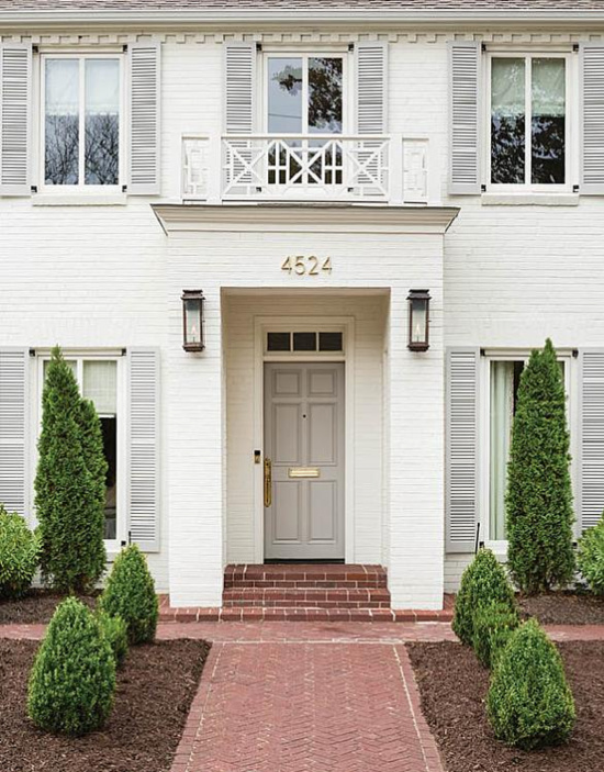 white-brick-home-gray-front-door
