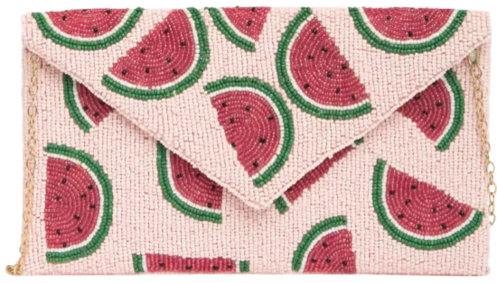 Beaded V-Flap Watermelon Clutch Bag
