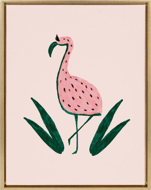 Sylvie Flamingo Watermelon Framed Canvas By Kendra Dandy Gold - DesignOvation