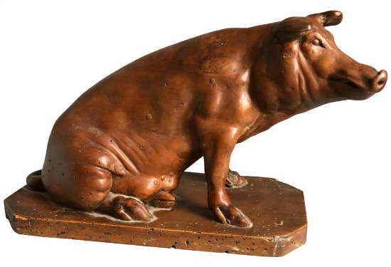 French carved wood pig sculpture 19 century