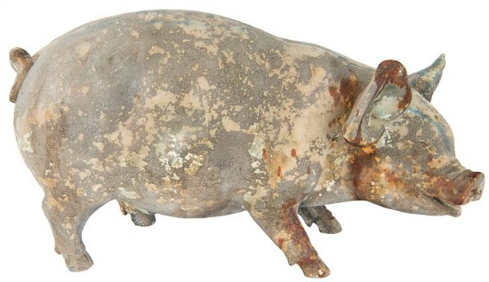 Kiril Heavily Distressed Magnesia Pig Figurine