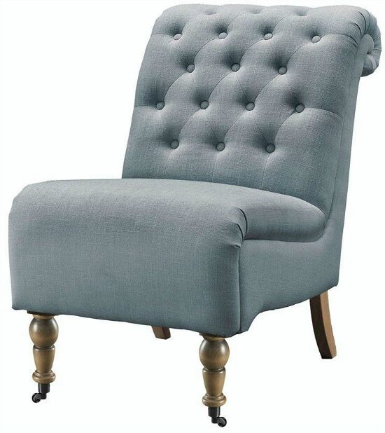 Cora Washed Blue Linen Roll Back Side Chair