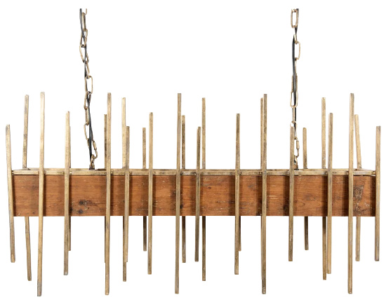 Wood Pendant Light with Metal Rods - Distressed Gold
