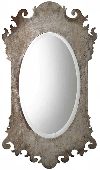 Antique Rustic Iron Chippendale Inspired Wall Mirror - Gray