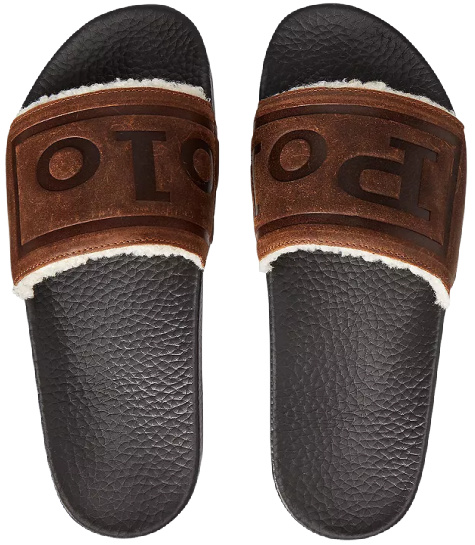 Men's Faux Shearling Lined Leather Slides
