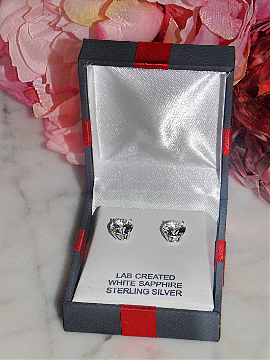 White Sapphire Sterling Silver 9mm Stud Earrings
