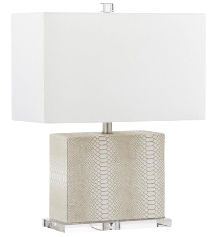Delia 20.5 in. Cream Faux Alligator Table Lamp with Off-White Shade