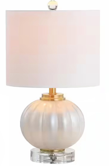 Pearl 17.5 in. GlassCrystal LED Table Lamp, WhiteBrass Gold