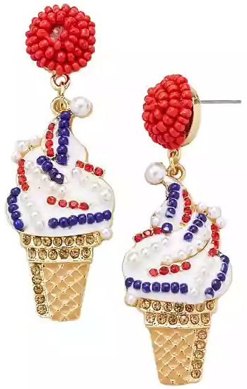 Gold Tone Americana Ice Cream Cone Drop Earrings