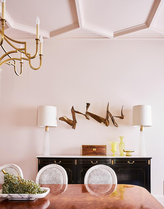 pink-dining-room-with-black-buffet-cabinet 