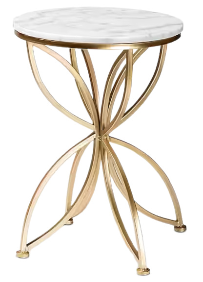 Jaclyn 15.4 in. White and Gold Round Marble Top End Table