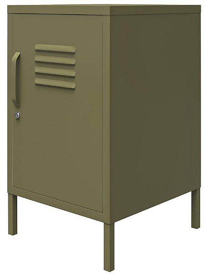 Olive Metal Locker End Table with Door and 2-Shelves