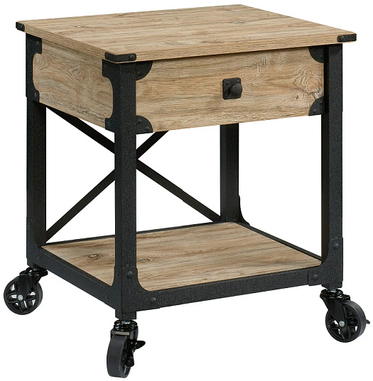  Rustic Metal & Wood Side Table with Rolling Casters