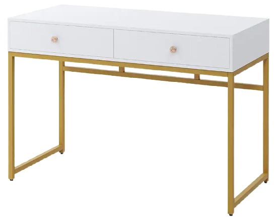 Rectangular White and Gold 2 Drawers Computer Desk Writing Table Makeup Vanity Table